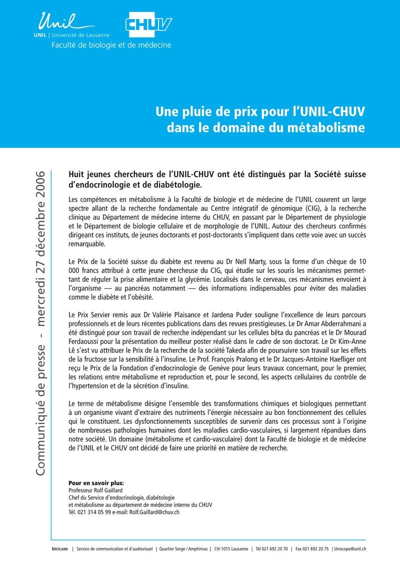 UNIL-CHUV press release, December 2006
